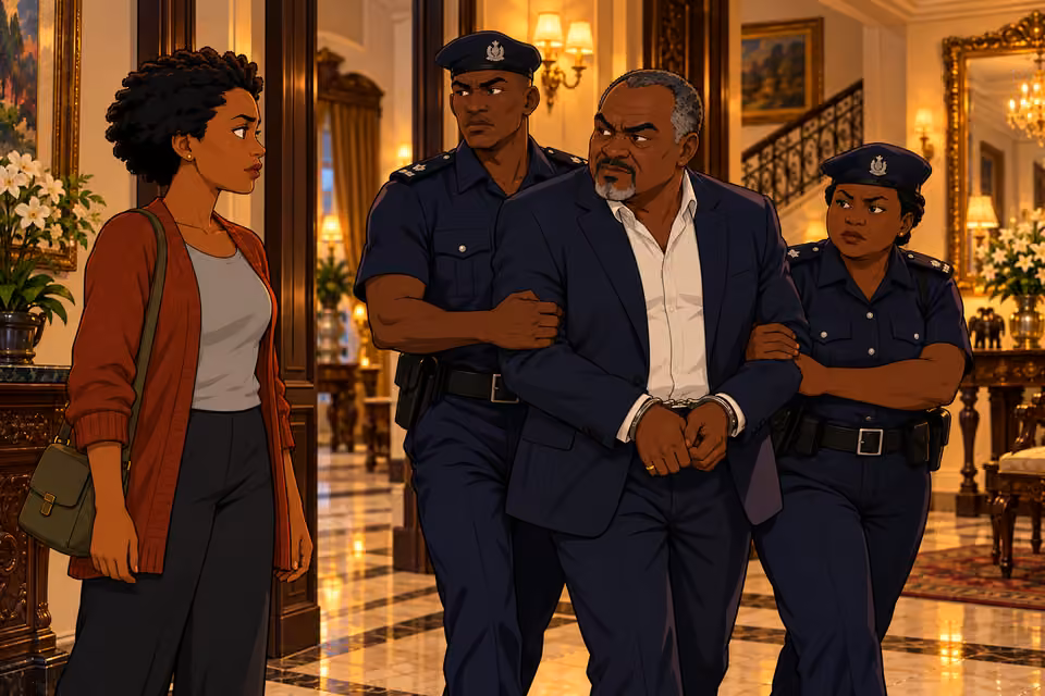 The police arrest Ajibade and lead him away.