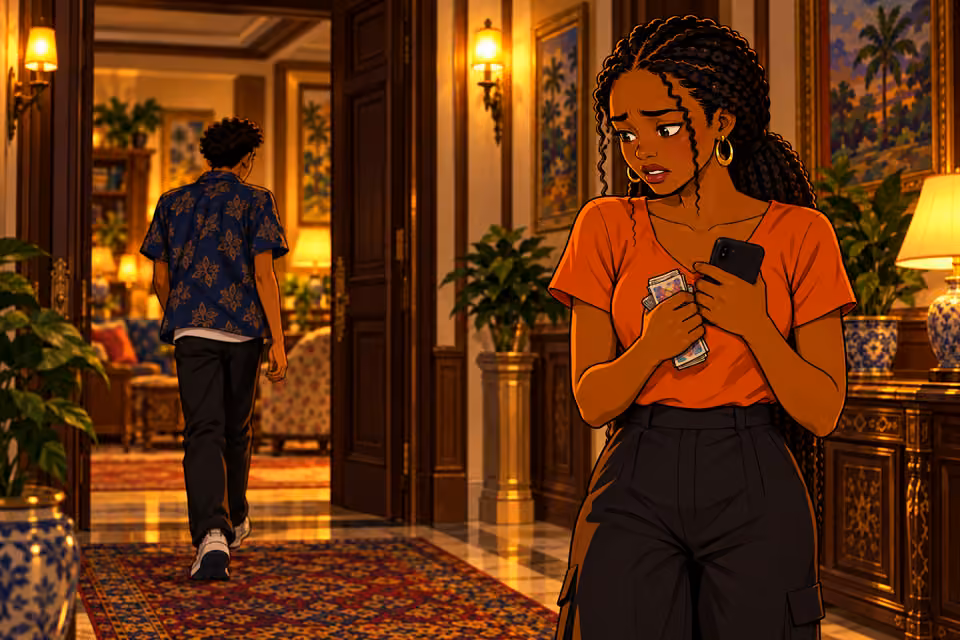 Bisi trembles as Chike returns to the drawing-room.