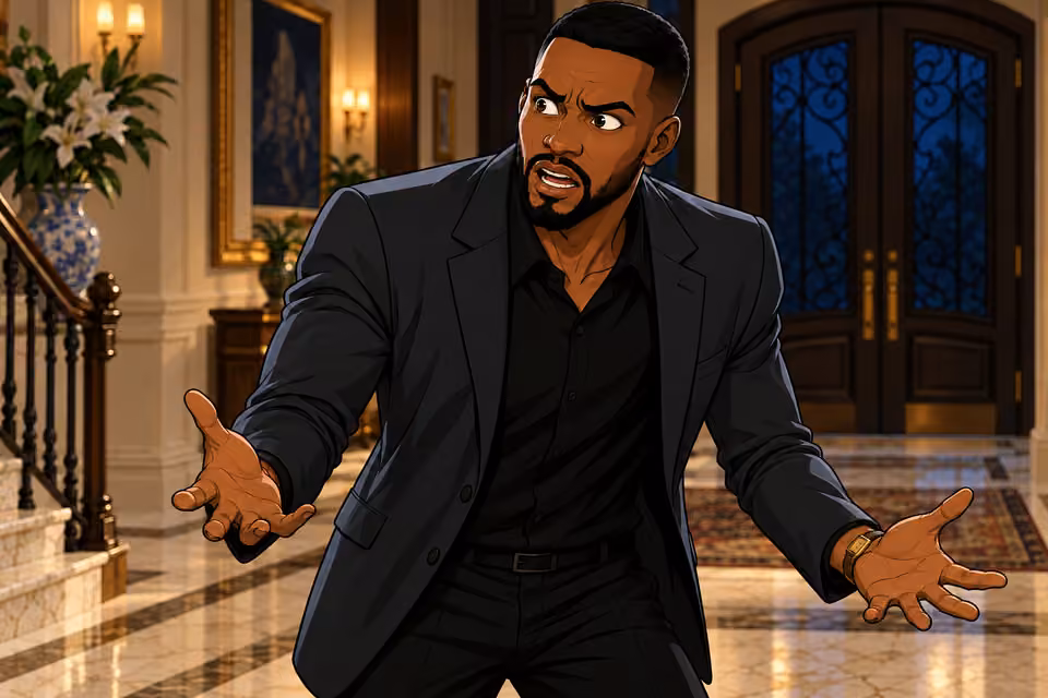 Chike reacts with disbelief and anger.