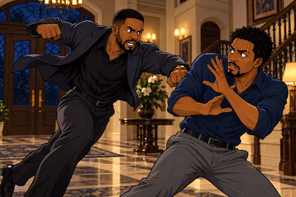 Chike lunges angrily at Ayodele.