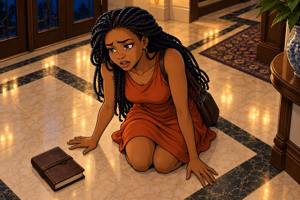 Yewande collapses to the foyer floor in tears.