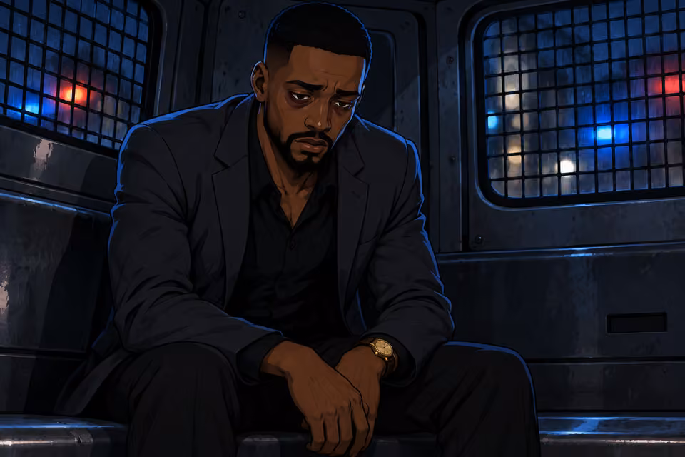 Chike stares ahead, shaken and defeated.